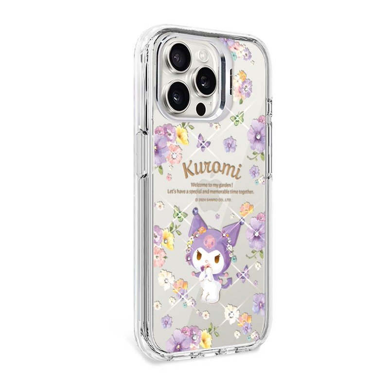 Sanrio iPhone full range of shockproof dual-material invisible stand color diamond phone case-Fragrance Kuromi - เคส/ซองมือถือ - วัสดุอื่นๆ หลากหลายสี