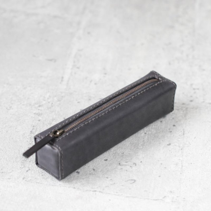 dark grey classy square veg-tanned leather pencil case/pen pouch - Pencil Cases - Genuine Leather Gray