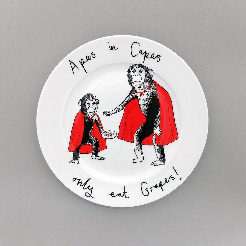 Apes in Capes Bone China Dinner Plate - Plates & Trays - Porcelain White