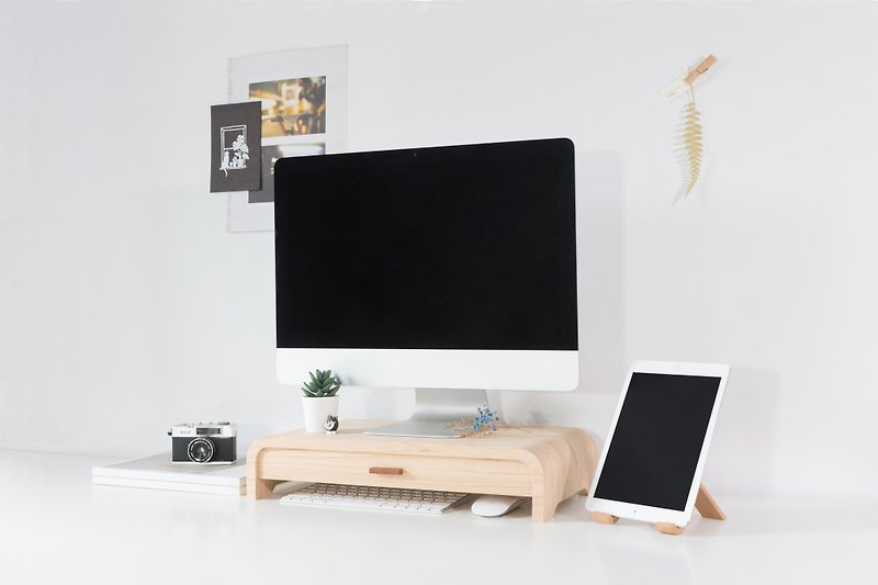 【WOOLI】 Small and fresh screen stand - curved drawer style - white oak | size can be customized - Storage - Wood Khaki