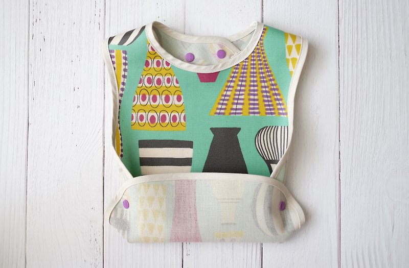 Mint Green Nordic Vase Oil-proof and Water-proof Non-staple Food Bib for Meal and Moon Gift - Bibs - Cotton & Hemp Green
