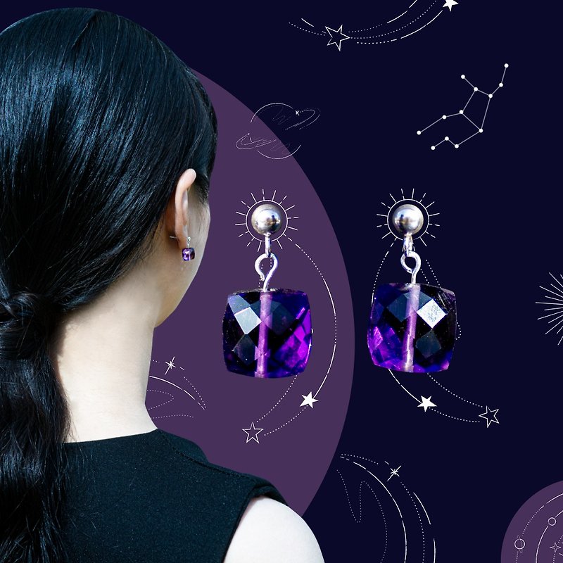 925純銀水晶耳環 -12星座女生誕生石【 處女座 の 紫水晶 】 - 髮夾/髮飾 - 純銀 紫色
