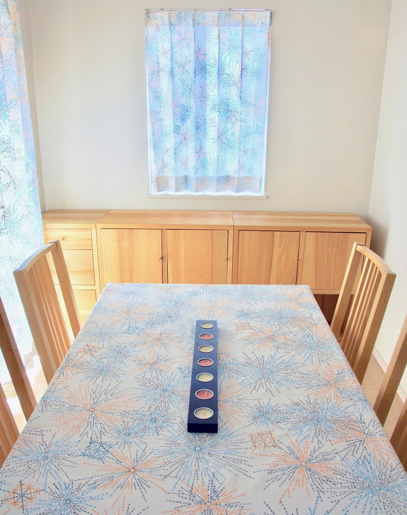 【Table cloth / cover】"Hanabi" (Orange) - Dining Tables & Desks - Cotton & Hemp Blue