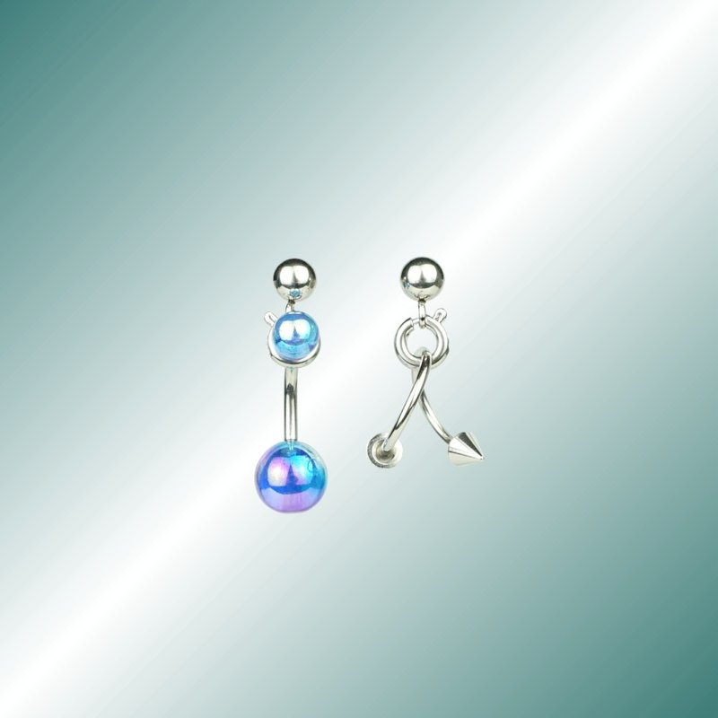 PIERCING Piercing series laser electric blue asymmetrical earrings - Earrings & Clip-ons - Stainless Steel Blue