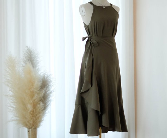 olive green one piece dress