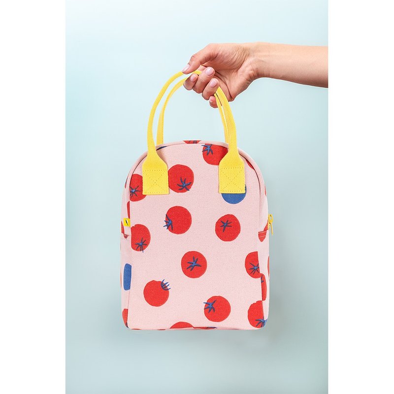 【客製禮物】拉鍊隨手袋【紅番茄Tomatos】-加拿大Fluf有機棉 - 手提包/手提袋 - 棉．麻 粉紅色