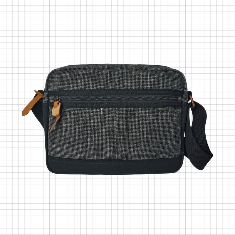 UC square side backpack UC1126-A-BK【Taiwan original bag brand】 - Messenger Bags & Sling Bags - Cotton & Hemp Black