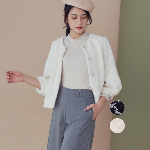 MEDUSA LADY 【MEDUSA】氣質菱格紋珍珠釦小外套 - 2色 (M-XL) | 女外套 罩衫