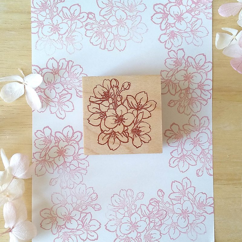 Cherry blossom stamp spring Japanese style one point celebration cherry blossom - Stamps & Stamp Pads - Wood Brown