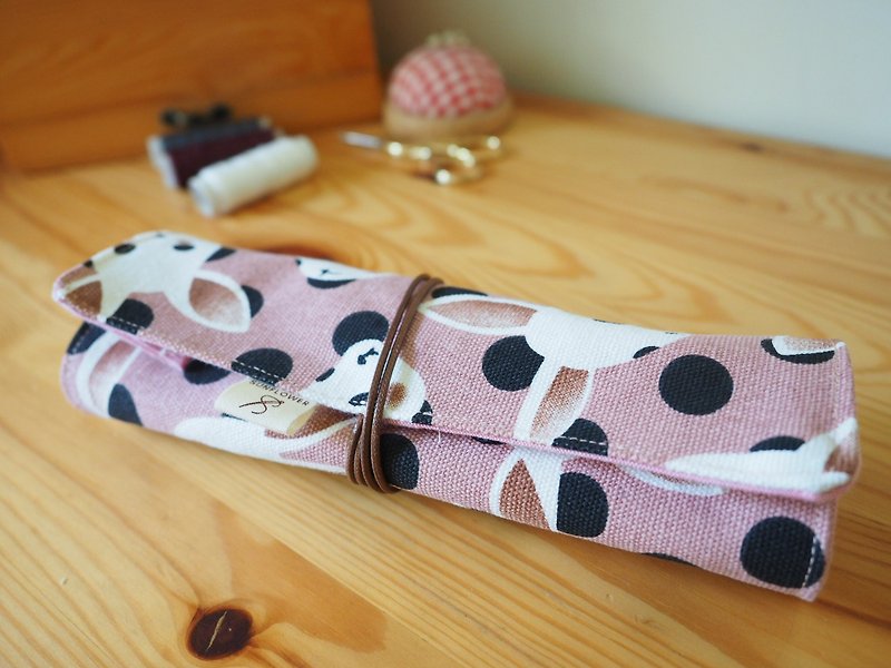 Handmade pencil roll case, tool roll, wrap case - Pencil Cases - Cotton & Hemp Pink