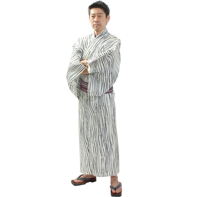 日本 和服 男 綿麻 浴衣 腰封 M/L/LL 2 件 套組 z24-103a yukata - 其他 - 棉．麻 綠色