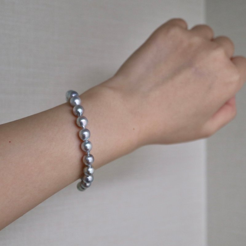 日本直送 6.5mm無調色銀藍色巴洛克形Akoya珍珠手鍊 天然海水珍珠 - 手鍊/手環 - 珍珠 銀色