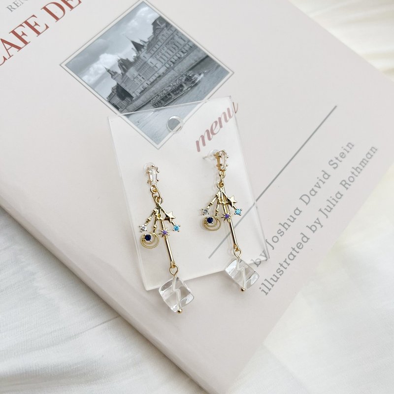 Meteor earrings white crystal white crystal earrings Silver crystal earrings can be changed clip - ต่างหู - คริสตัล 