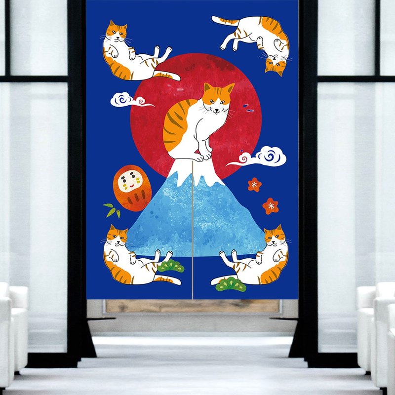 貓 富士山 門簾 - 門簾/門牌 - 棉．麻 藍色