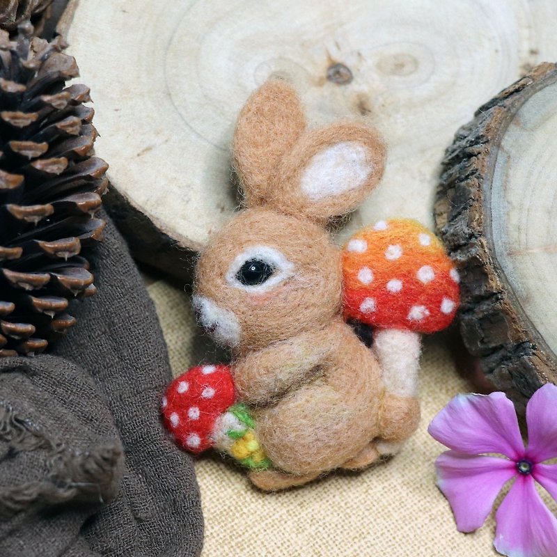 Wool Felt-Mushroom and her friends pin series-rabbit - Badges & Pins - Wool Orange
