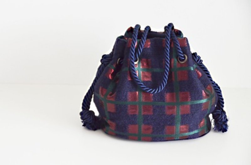 New! Made in Italy Mohair mixed check lame marine bag red x navy - Messenger Bags & Sling Bags - Cotton & Hemp 