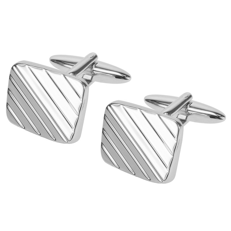 Silver Beveled Striped Metal Cufflinks - Cuff Links - Other Metals Silver