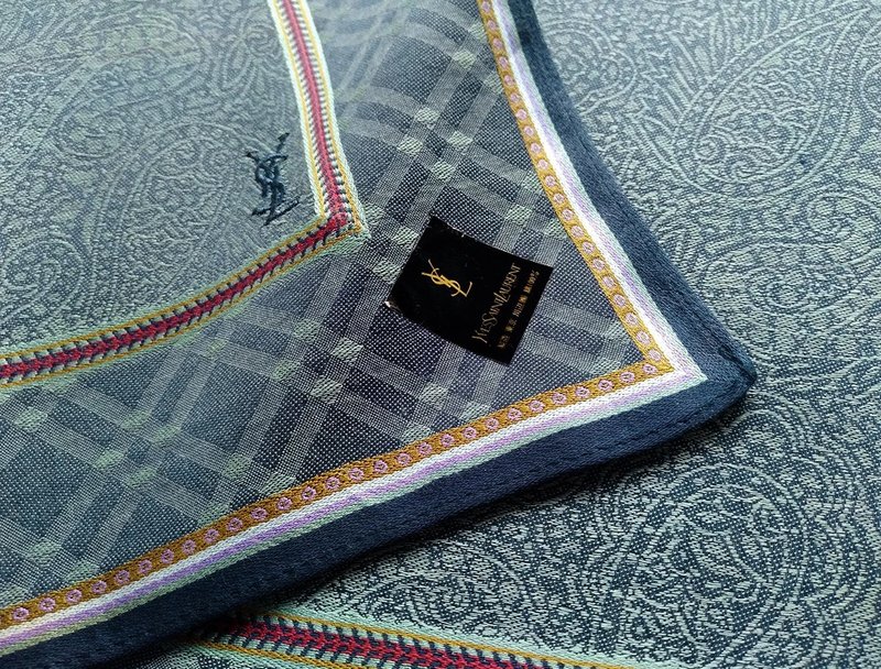YvesSaintLaurent Vintage Handkerchief Woven Fabric Hanky 18.5 x 18 inches - 手帕 - 棉．麻 綠色