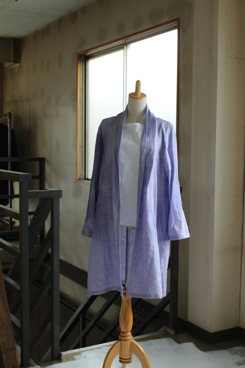 Linen long cardigan, lavender, Lithuanian Linen - เสื้อแจ็คเก็ต - ผ้าฝ้าย/ผ้าลินิน 