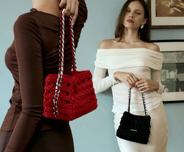 チェーン装飾のかぎ針編みバッグ - ショップ sensaistudio トート