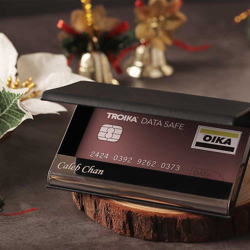 TROIKA 【客製化名片夾】【客製化禮物】金屬皮革RFID卡夾(黑色)