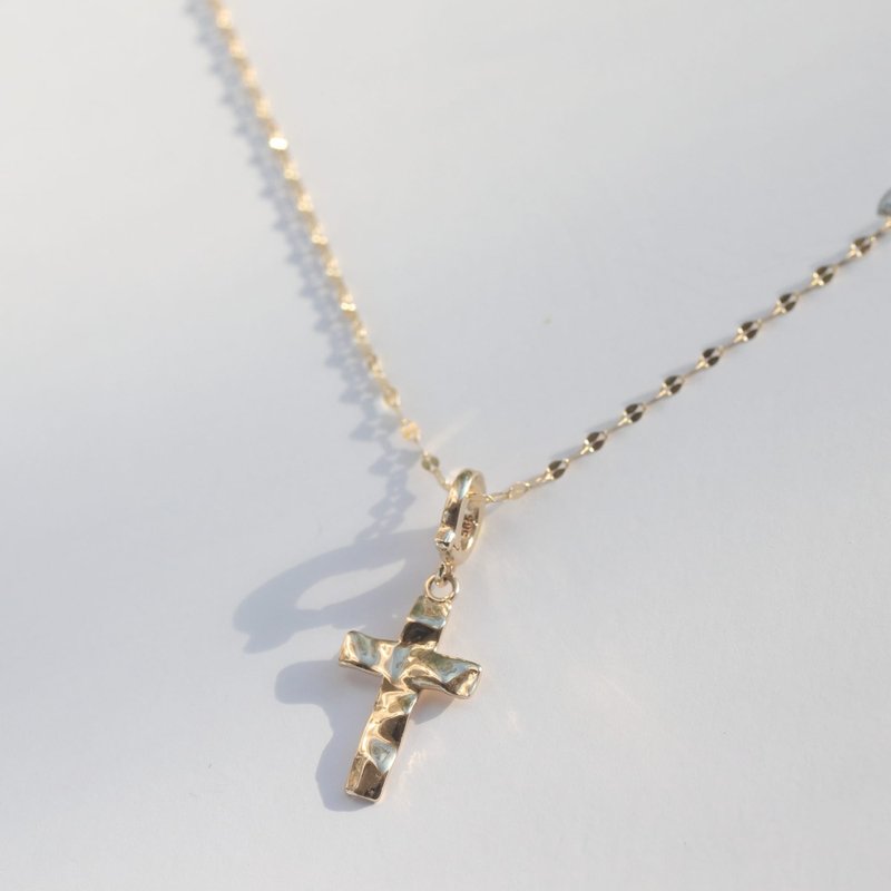 14K corrugated cross pendant - สร้อยคอ - เครื่องประดับ สีทอง