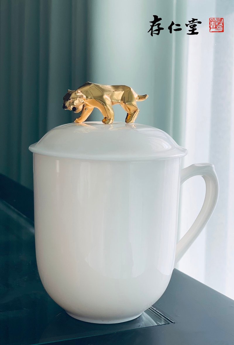 虎爺小凍玉蓋杯 - 其他杯子 - 瓷 金色