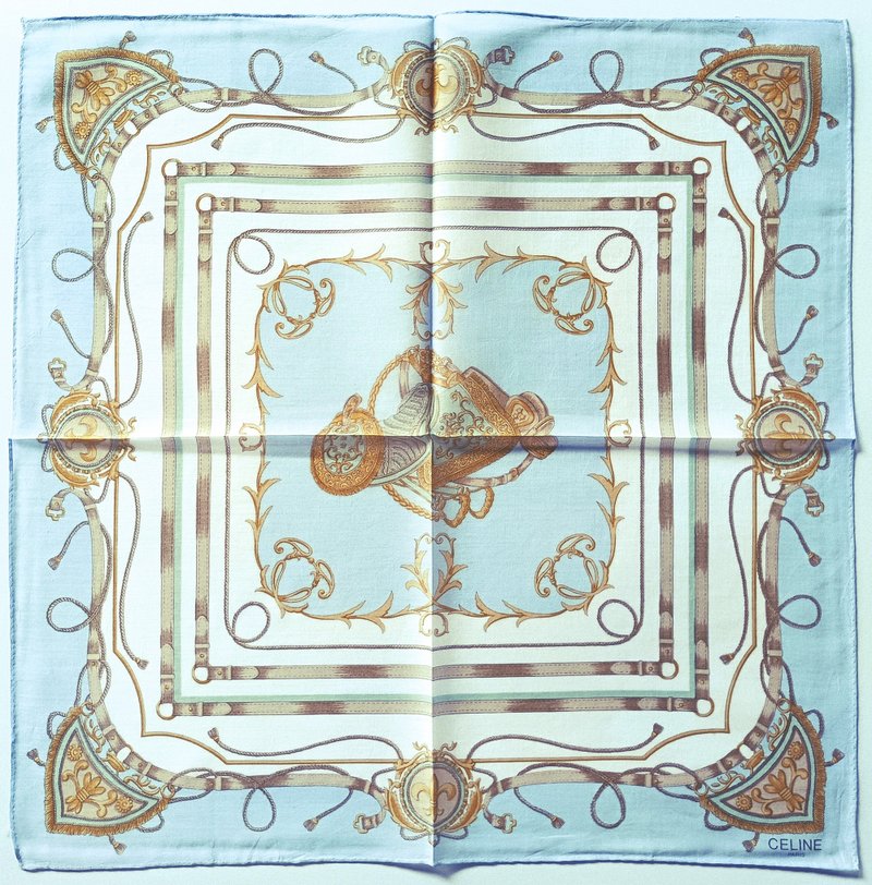Celine Paris Vintage Handkerchief Horse Bridles 19x 19 inches. - 手帕 - 棉．麻 透明