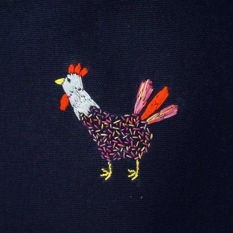 the oriental zodiac Tote bag with hand embroidery "rooster" [order-receiving production] - กระเป๋าถือ - งานปัก สีน้ำเงิน