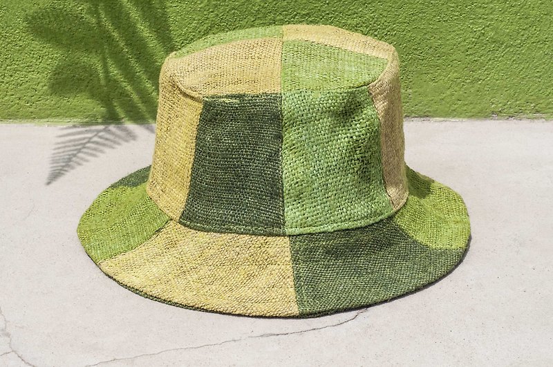 Chinese Valentine's Day gift limited a piece of land forest stitching hand-woven cotton hat / fisherman hat / sun visor / patch hat / handmade hat / hand crocheted hat / hand-woven - ice cream green tea Matcha cake leaves cotton hat - หมวก - ผ้าฝ้าย/ผ้าลินิน สีเขียว