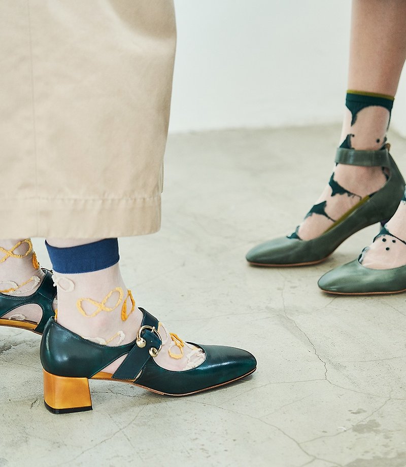 4.6 Buckle Mary Jane Heels - Malachite Green - รองเท้าบัลเลต์ - หนังแท้ สีเขียว