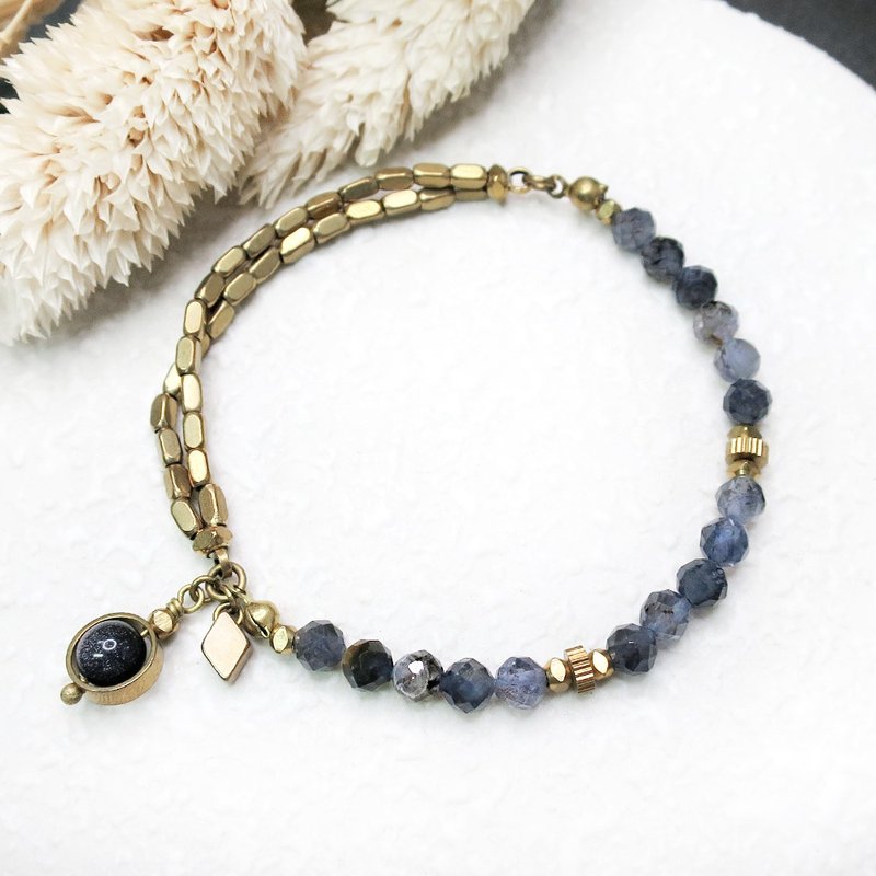 VIIART. Eachother. Blue sand Stone cordierite Bronze bracelet - สร้อยข้อมือ - เครื่องเพชรพลอย สีม่วง