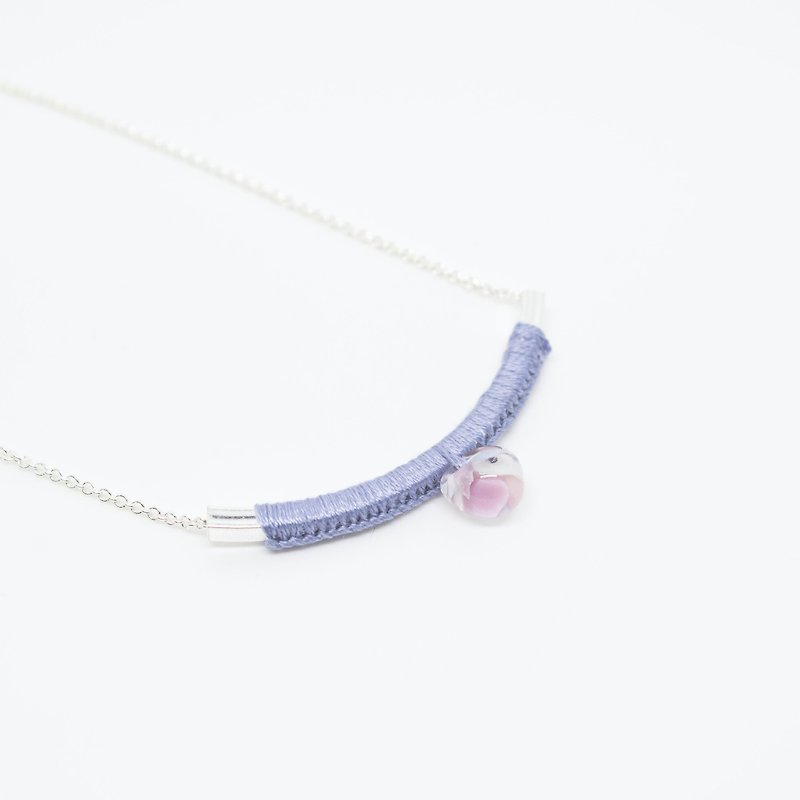 YuThing | Smiley Curve Floss Silver Necklace (clove purple) - Necklaces - Glass Purple