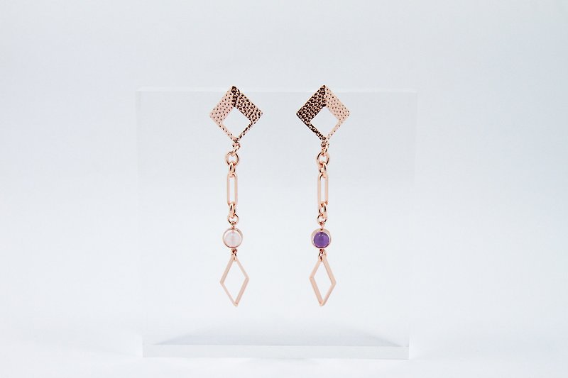 Diamond Rose Gold Crystal Amethyst Earrings - Earrings & Clip-ons - Other Metals 