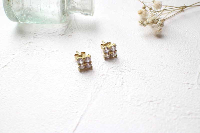 Little square-zircon earrings - Earrings & Clip-ons - Copper & Brass Gold