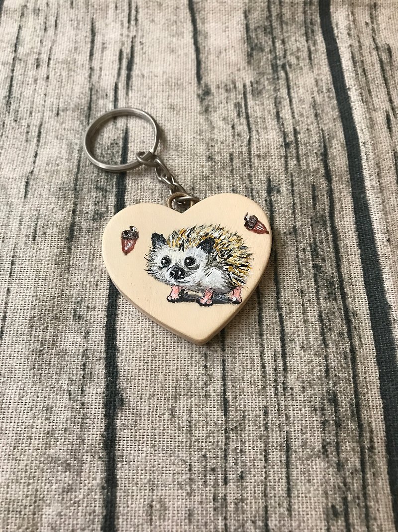 Hand-painted design hedgehog wooden key ring exchange gift - ที่ห้อยกุญแจ - ไม้ 