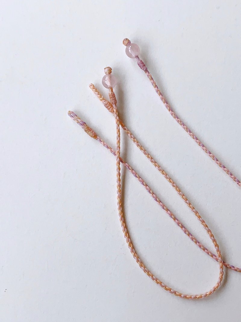 Rose Quartz/Four-strand Super Fine Wax Thread Lucky Rope/The color of rays of light - Bracelets - Other Materials Pink