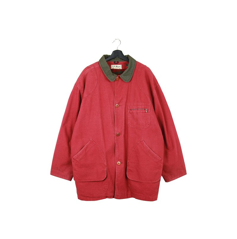 Back to Green :: LLBean Workwear Coat Carmine Inner Check Flannel // Inner Flannel Removable // vintage (L-05) - Men's Coats & Jackets - Cotton & Hemp 