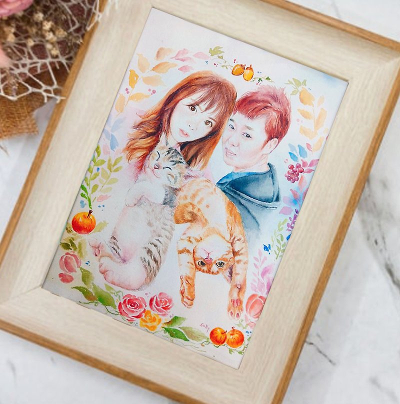 Watercolor hand-painted character portrait pet painting custom painting like Yan painted family portrait gift realistic freehand style B - ภาพวาดบุคคล - กระดาษ 