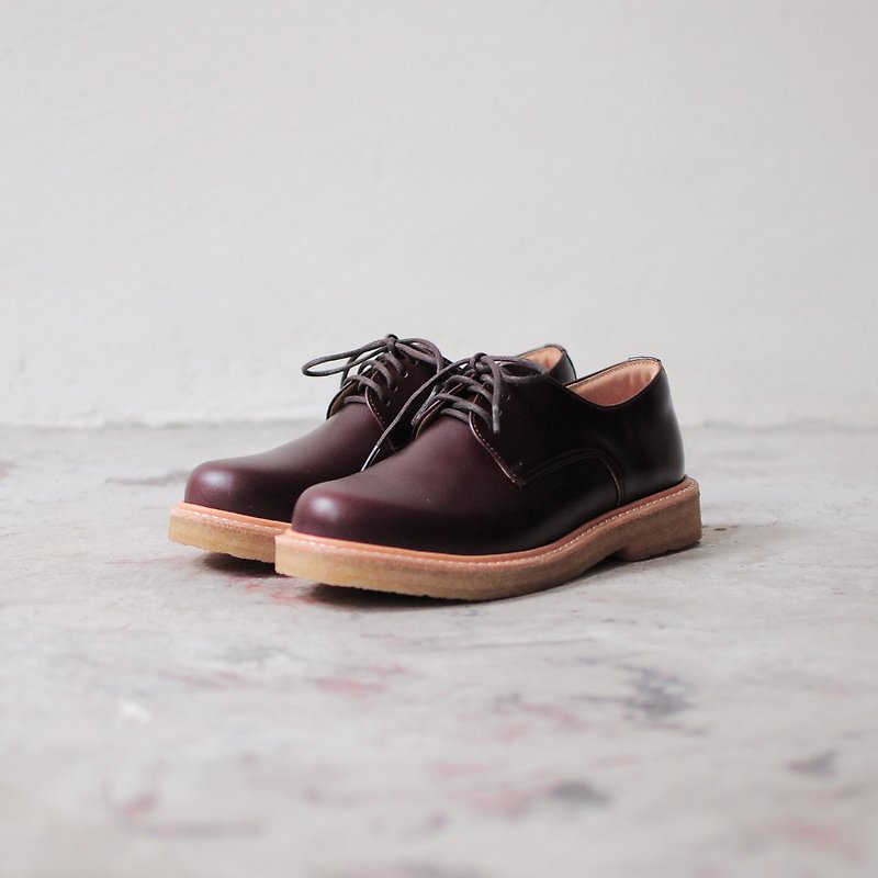 Crepe Rubber Derby Shoes (Red Coffee) - Heels Shaped Outsole type - 革靴 - 革 ブラウン