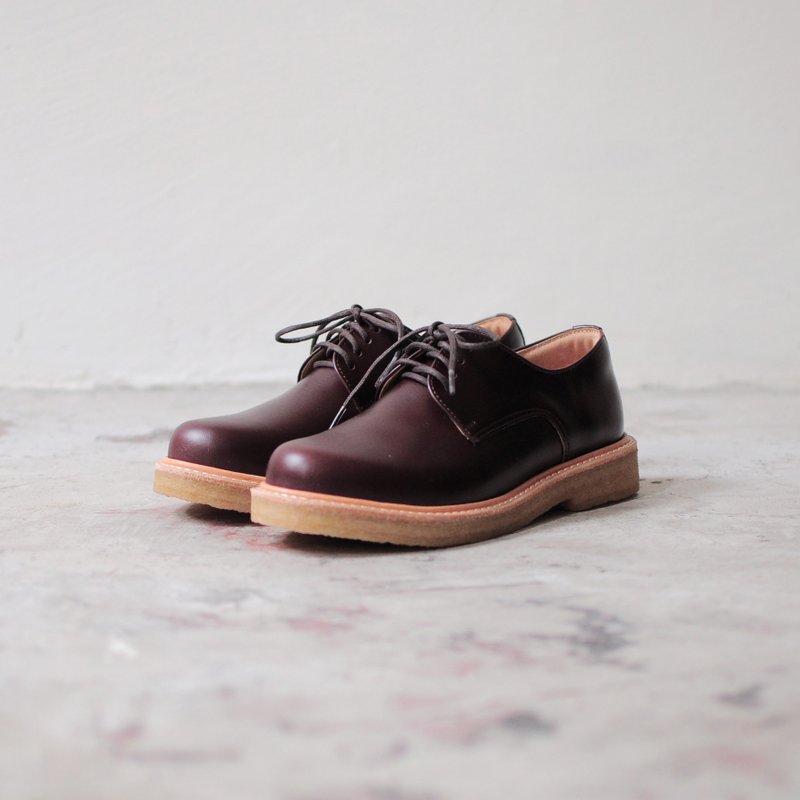 Crepe Rubber Derby Shoes (Red Coffee) - Heels Shaped Outsole type - รองเท้าหนังผู้หญิง - หนังแท้ สีนำ้ตาล