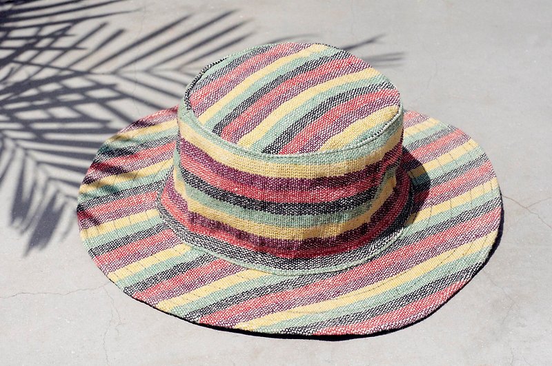 Ethnic mosaic hand-woven cotton Linen hat / knitted hat / hat / visor / hat - Tropical colored stripes (limit one) - หมวก - ผ้าฝ้าย/ผ้าลินิน หลากหลายสี