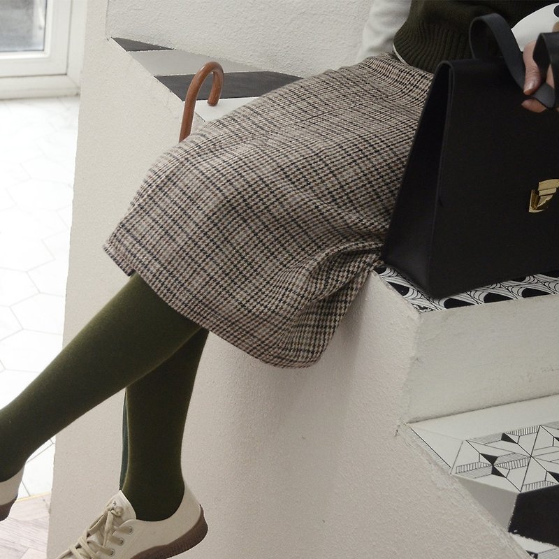 French vintage houndstooth skirt | skirt | autumn and winter models | wool blend | Sora-223 - กระโปรง - ขนแกะ 