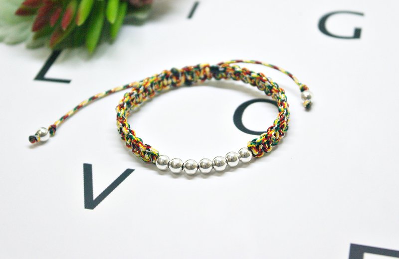 Lucky << 5 >> homochiral knitting color line color line X 5 Silver Pearl bracelet ## telescopically security and peace - สร้อยข้อมือ - ไนลอน 
