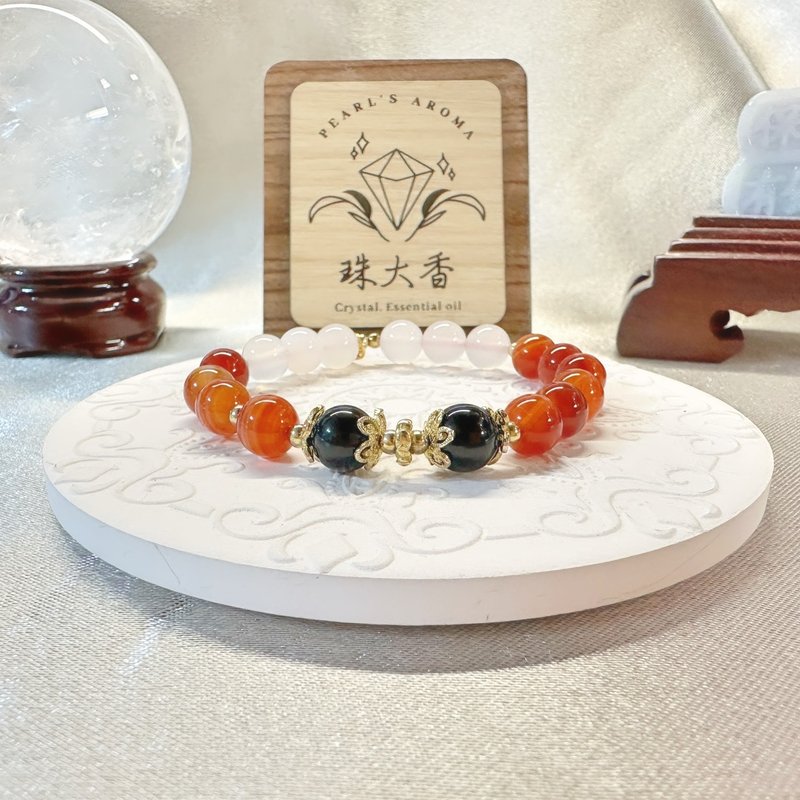 凌寒映曜 紅瑪瑙・白瑪瑙・黑曜石・925純銀 - 手鍊/手環 - 水晶 紅色