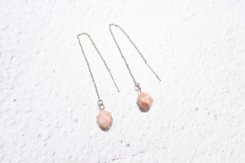 【Secret Word】Natural stone electroplated white K earring chain - Earrings & Clip-ons - Other Metals Pink
