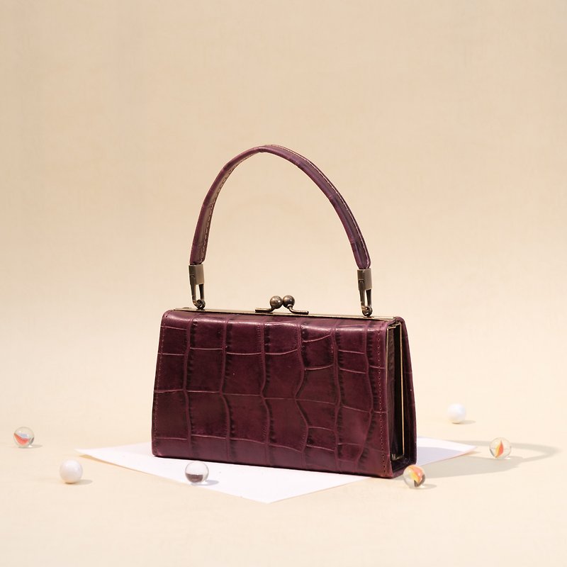 [Graduation Gift] Box Type Kiss Lock Bag-Kite/Genuine Leather Handmade Chain Bag Crossbody Bag Handbag - กระเป๋าแมสเซนเจอร์ - หนังแท้ สีม่วง