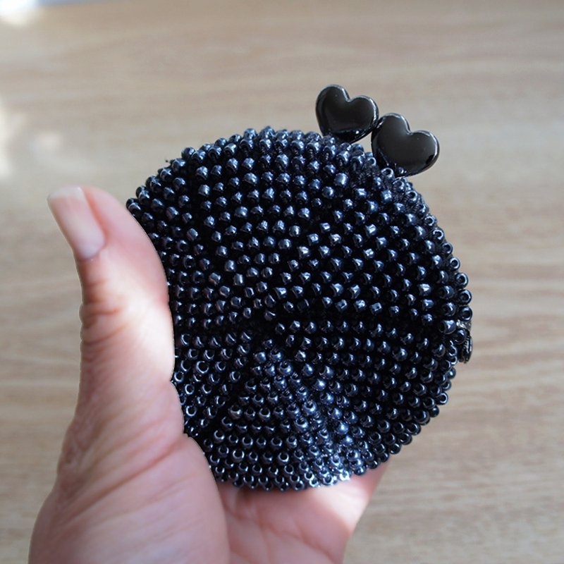 Ba-ba handmade Beads crochet round coinpurse No.1157 - 零錢包/小錢包 - 其他材質 黑色