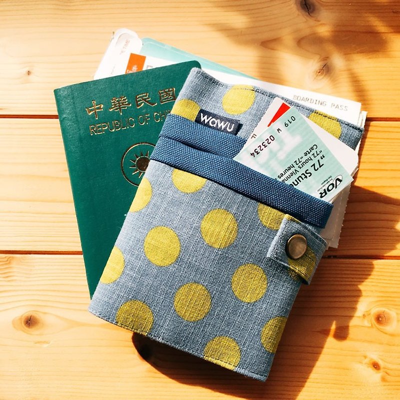 護照套+扣帶 (紳士圓餅)  接單生產* - 護照夾/護照套 - 棉．麻 灰色