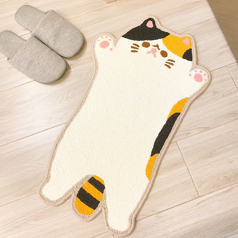 【Hajima Studio】Exotic Short Hair Cat Carpet Mat-Tricolor Cat Exotic Short Hair - พรมปูพื้น - ผ้าฝ้าย/ผ้าลินิน สีนำ้ตาล